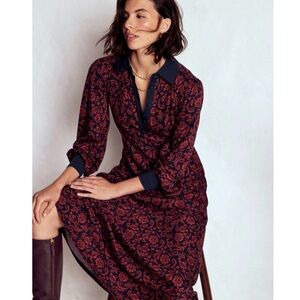 BODEN Empire Waistline Shirt Dress In Red Ornate Flora Size 8